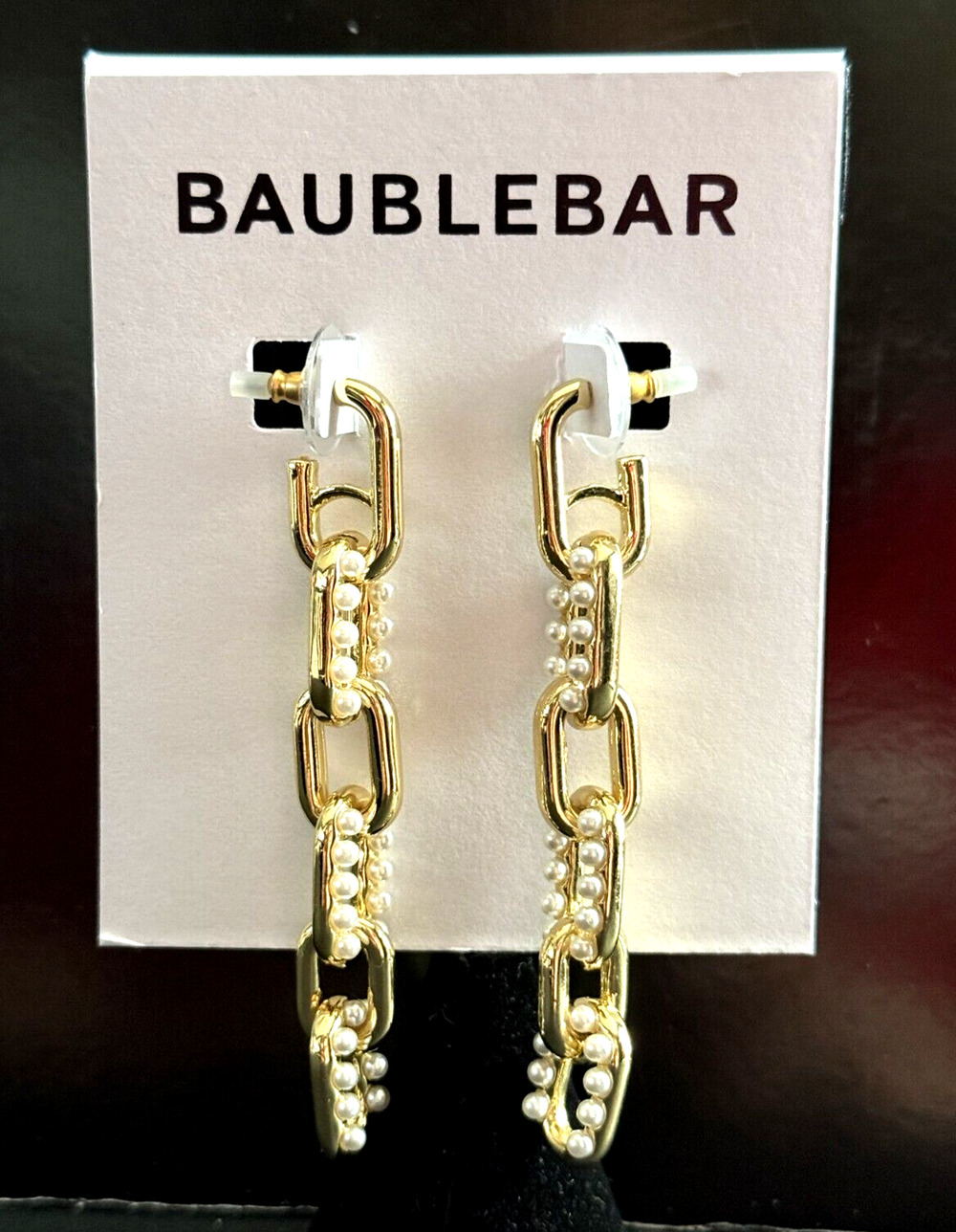BaubleBar Oval Gleaming Chain Link Drop Pearl Gold Tone Earrings Jewelry NEW